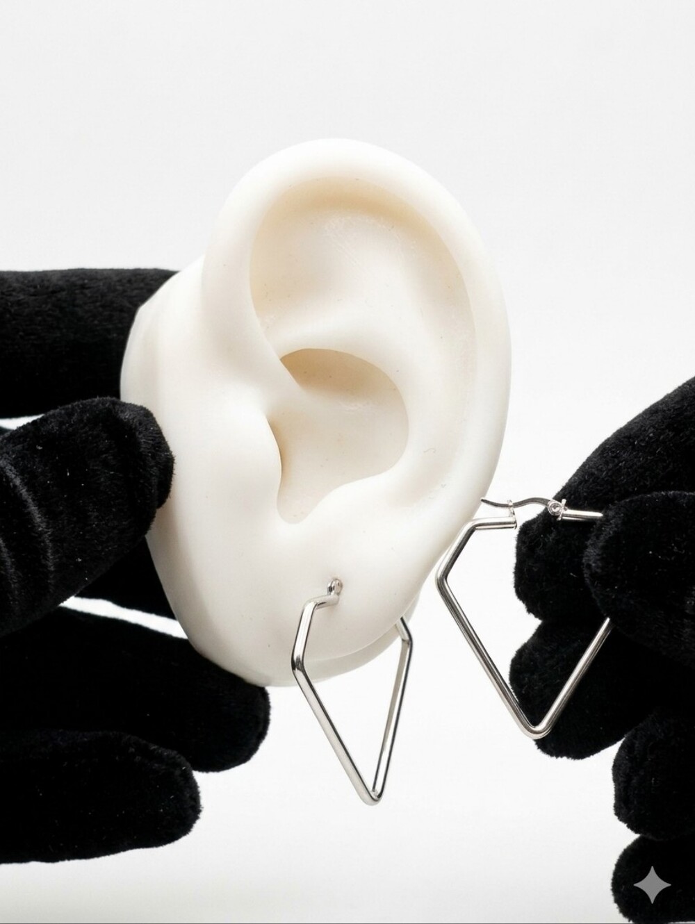 Angular Shape Hoop Earrings, Stainless Steel